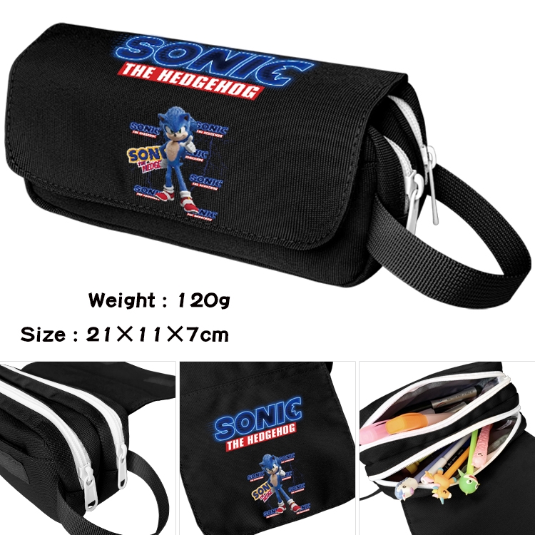 Sonic The Hedgehog Anime waterproof canvas portable double-layer pencil bag cosmetic bag 21x11x7cm