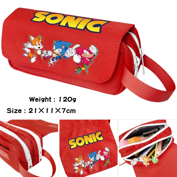 Sonic The Hedgehog Anime waterproof canvas portable double-layer pencil bag cosmetic bag 21x11x7cm