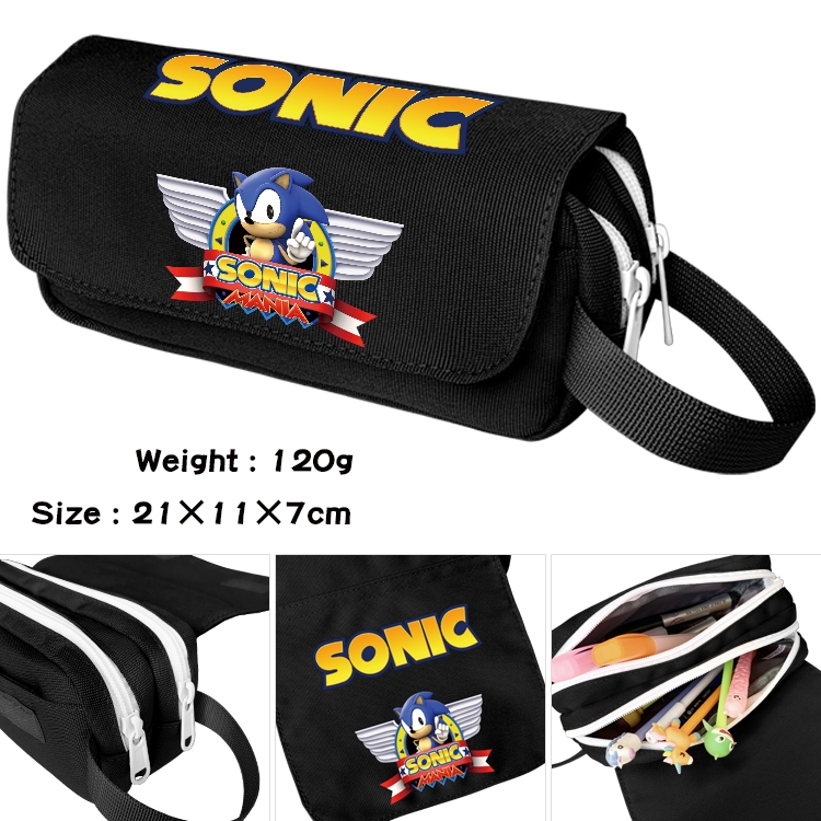Sonic The Hedgehog Anime waterproof canvas portable double-layer pencil bag cosmetic bag 21x11x7cm