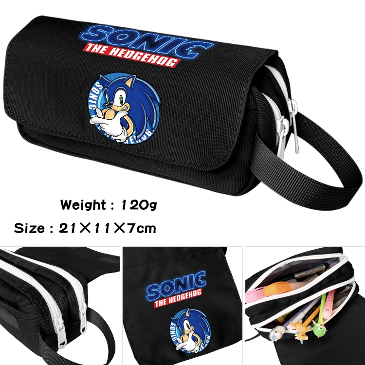 Sonic The Hedgehog Anime waterproof canvas portable double-layer pencil bag cosmetic bag 21x11x7cm