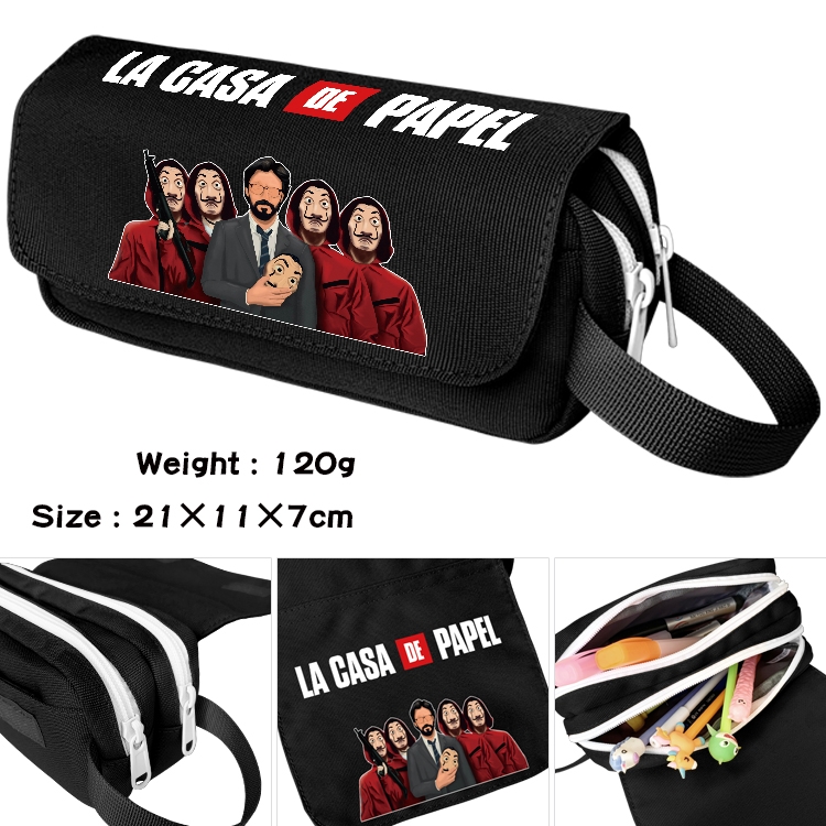 Money Heist  Anime waterproof canvas portable double-layer pencil bag cosmetic bag 21x11x7cm