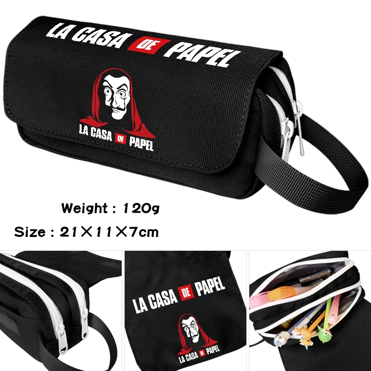 Money Heist  Anime waterproof canvas portable double-layer pencil bag cosmetic bag 21x11x7cm