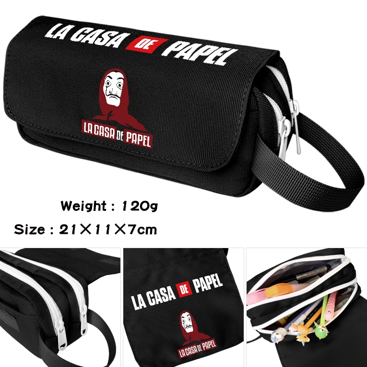 Money Heist  Anime waterproof canvas portable double-layer pencil bag cosmetic bag 21x11x7cm