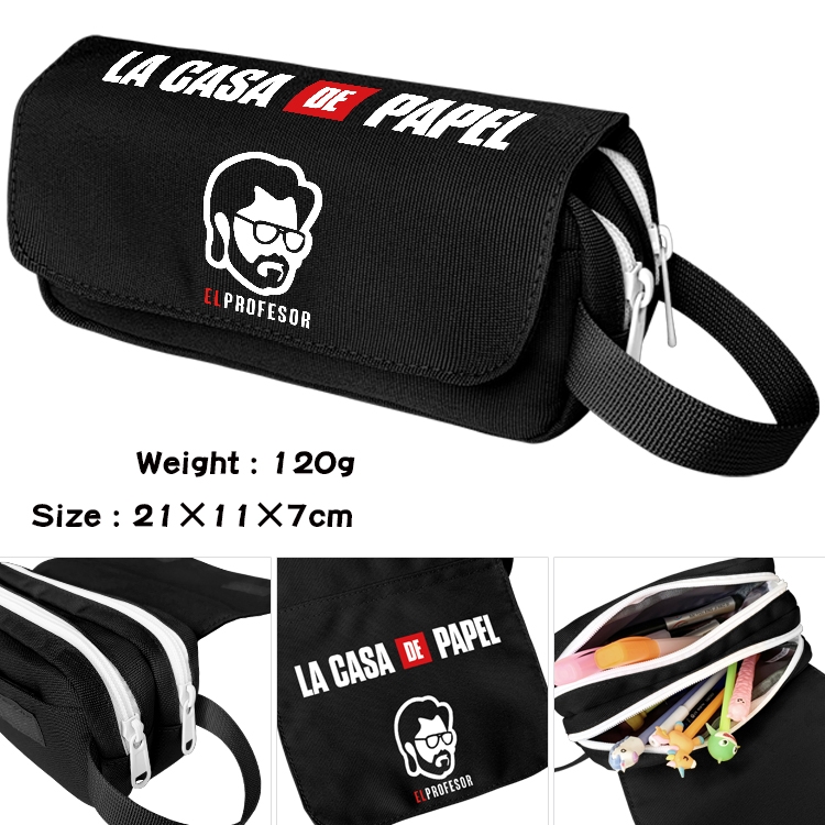 Money Heist  Anime waterproof canvas portable double-layer pencil bag cosmetic bag 21x11x7cm