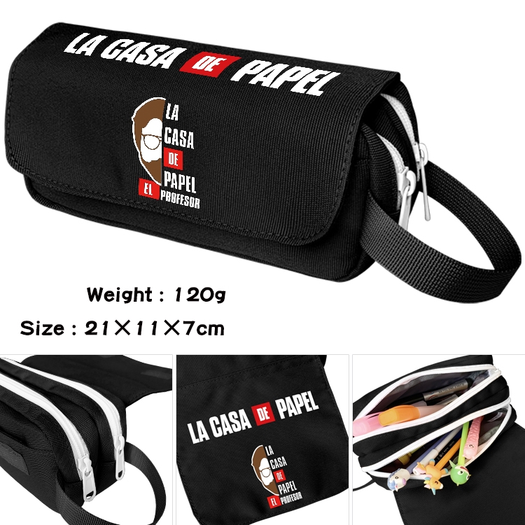 Money Heist  Anime waterproof canvas portable double-layer pencil bag cosmetic bag 21x11x7cm