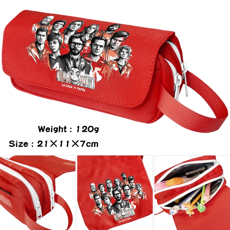 Money Heist  Anime waterproof canvas portable double-layer pencil bag cosmetic bag 21x11x7cm