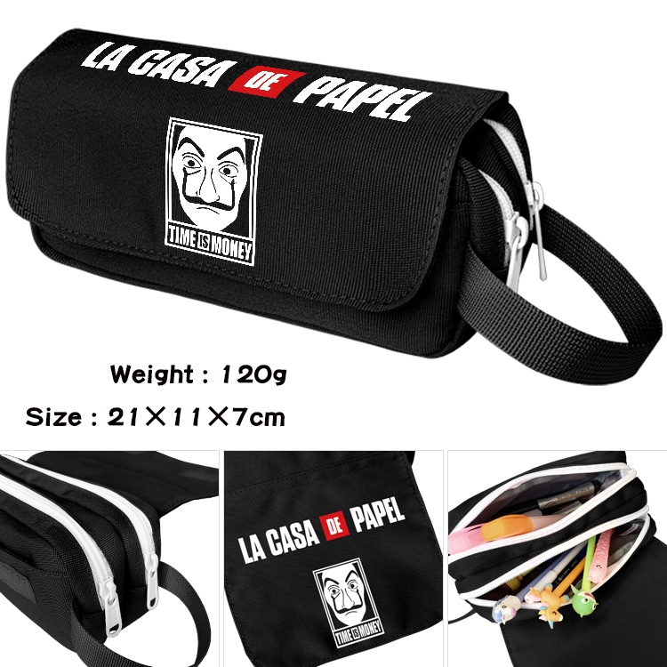 Money Heist  Anime waterproof canvas portable double-layer pencil bag cosmetic bag 21x11x7cm