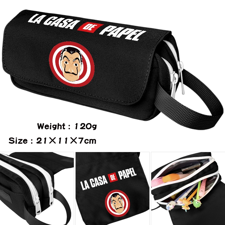 Money Heist  Anime waterproof canvas portable double-layer pencil bag cosmetic bag 21x11x7cm