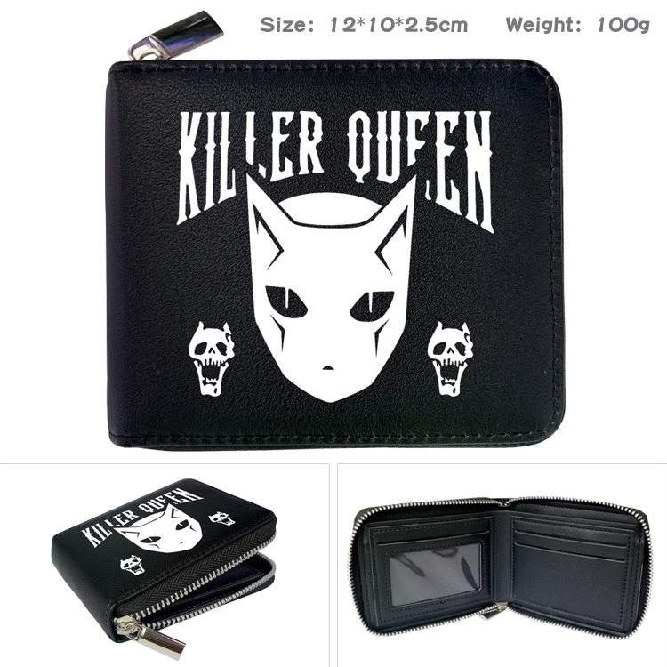 JoJos Bizarre Adventure Anime zipper black leather half-fold wallet 12X10X2.5CM