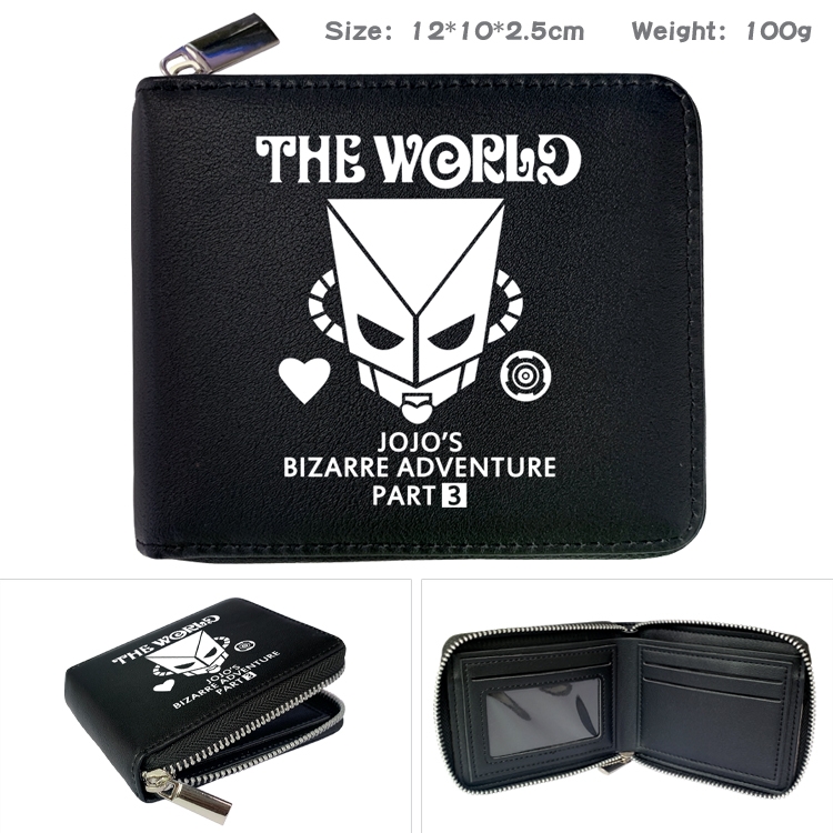 JoJos Bizarre Adventure Anime zipper black leather half-fold wallet 12X10X2.5CM