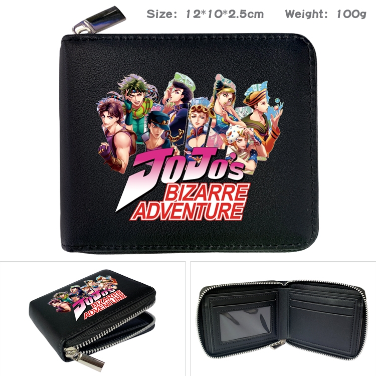 JoJos Bizarre Adventure Anime zipper black leather half-fold wallet 12X10X2.5CM