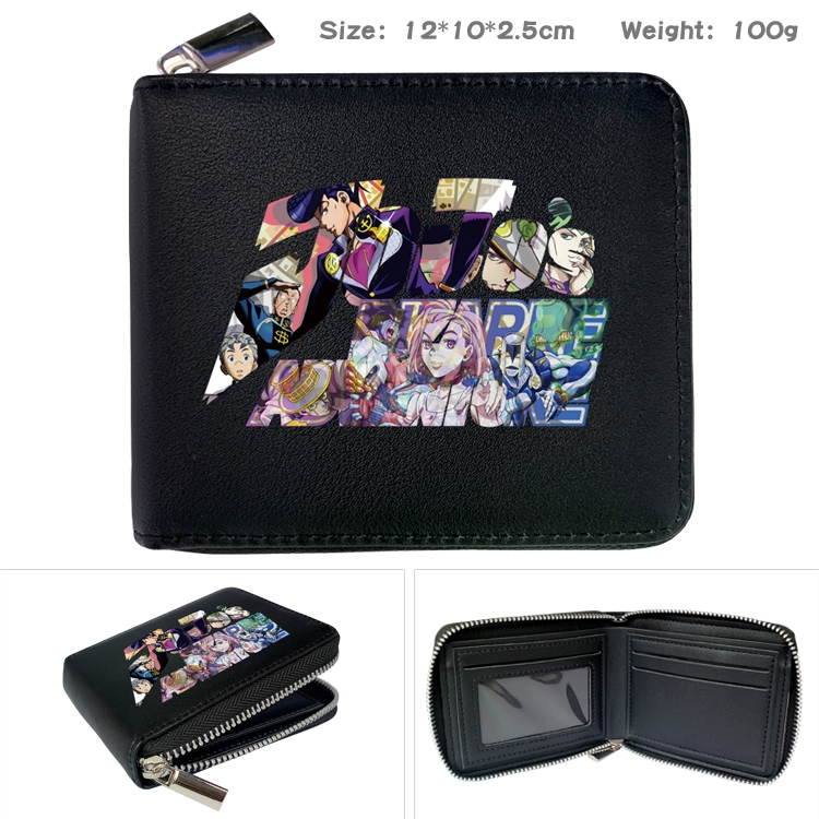 JoJos Bizarre Adventure Anime zipper black leather half-fold wallet 12X10X2.5CM