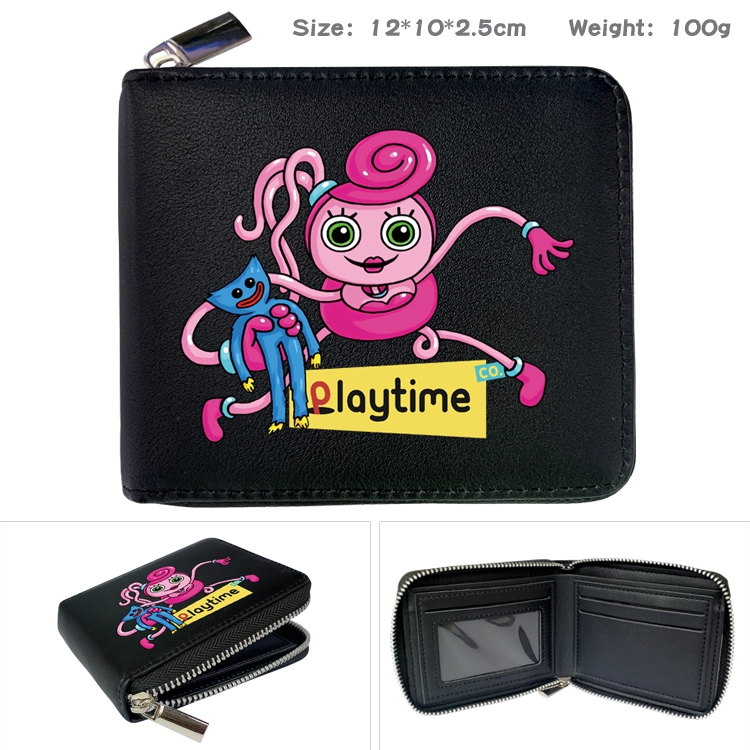 Poppy Playtime Anime zipper black leather half-fold wallet 12X10X2.5CM 100G