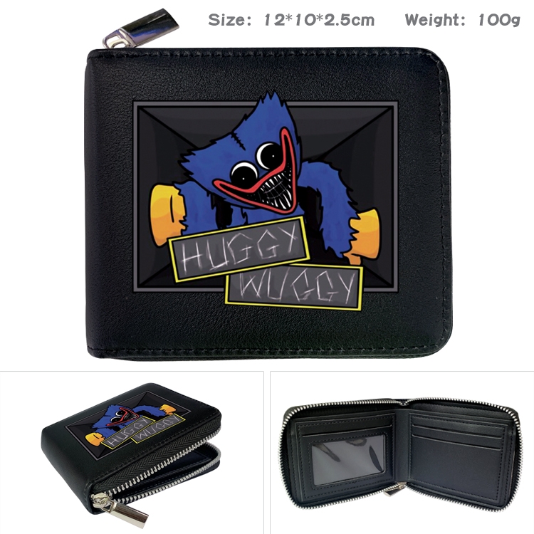 Poppy Playtime Anime zipper black leather half-fold wallet 12X10X2.5CM 100G