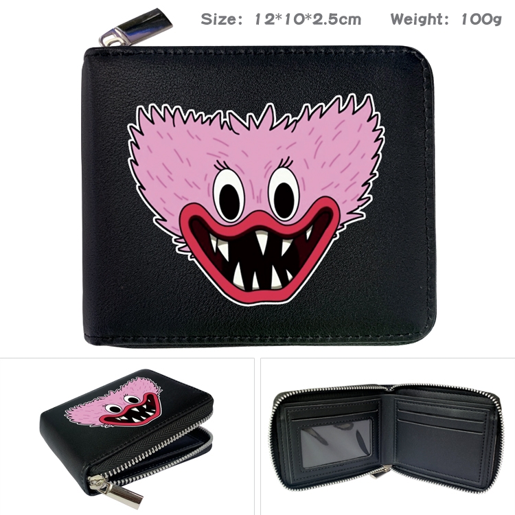 Poppy Playtime Anime zipper black leather half-fold wallet 12X10X2.5CM 100G