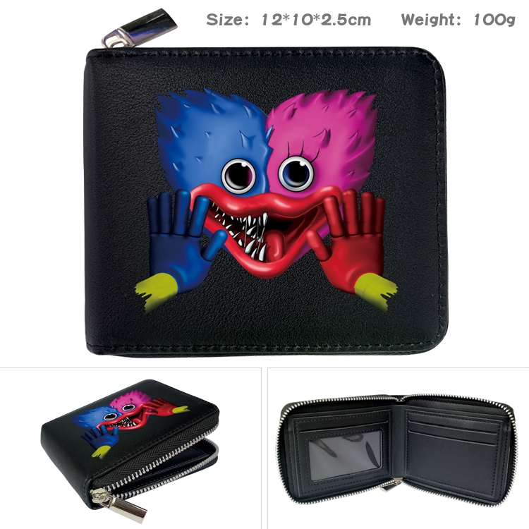 Poppy Playtime Anime zipper black leather half-fold wallet 12X10X2.5CM 100G