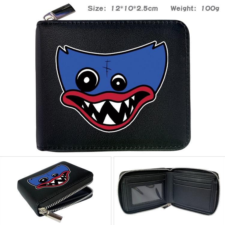 Poppy Playtime Anime zipper black leather half-fold wallet 12X10X2.5CM 100G