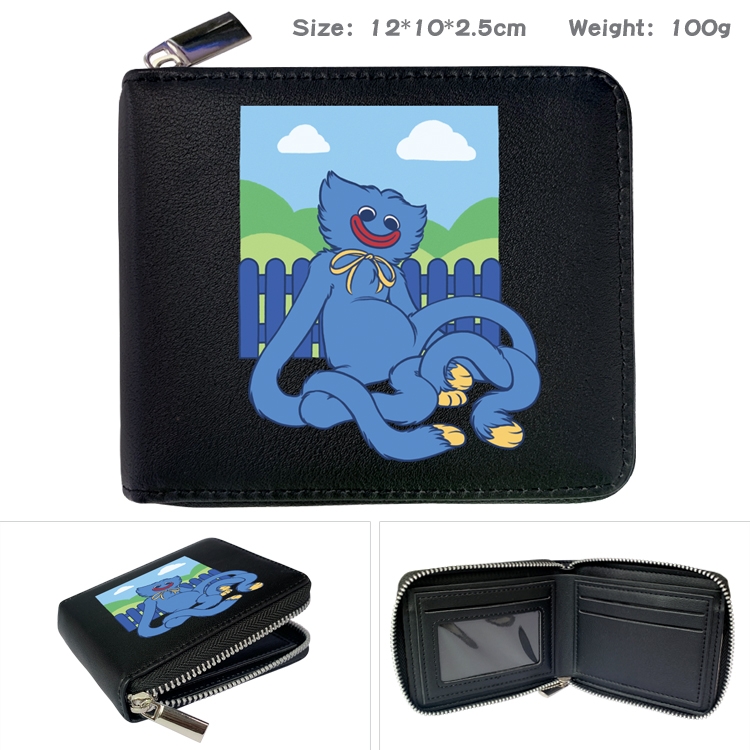 Poppy Playtime Anime zipper black leather half-fold wallet 12X10X2.5CM 100G