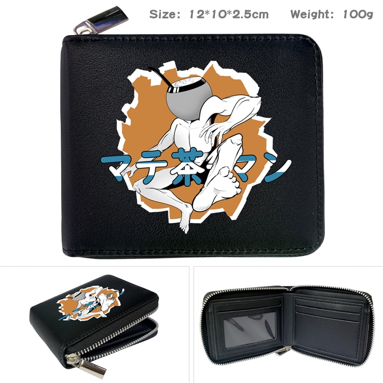 Chainsaw man Anime zipper black leather half-fold wallet 12X10X2.5CM 100G