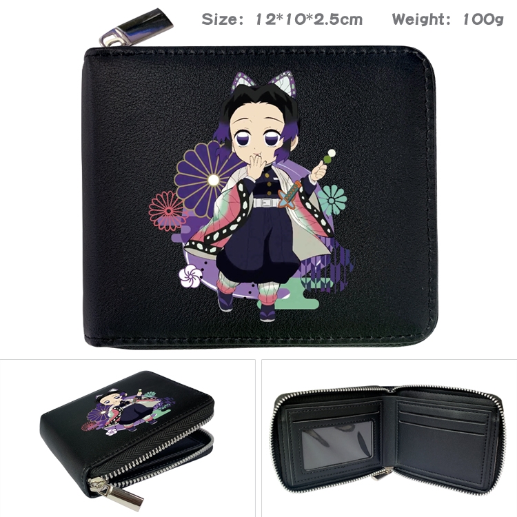 Demon Slayer Kimets Anime zipper black leather half-fold wallet 12X10X2.5CM 100G