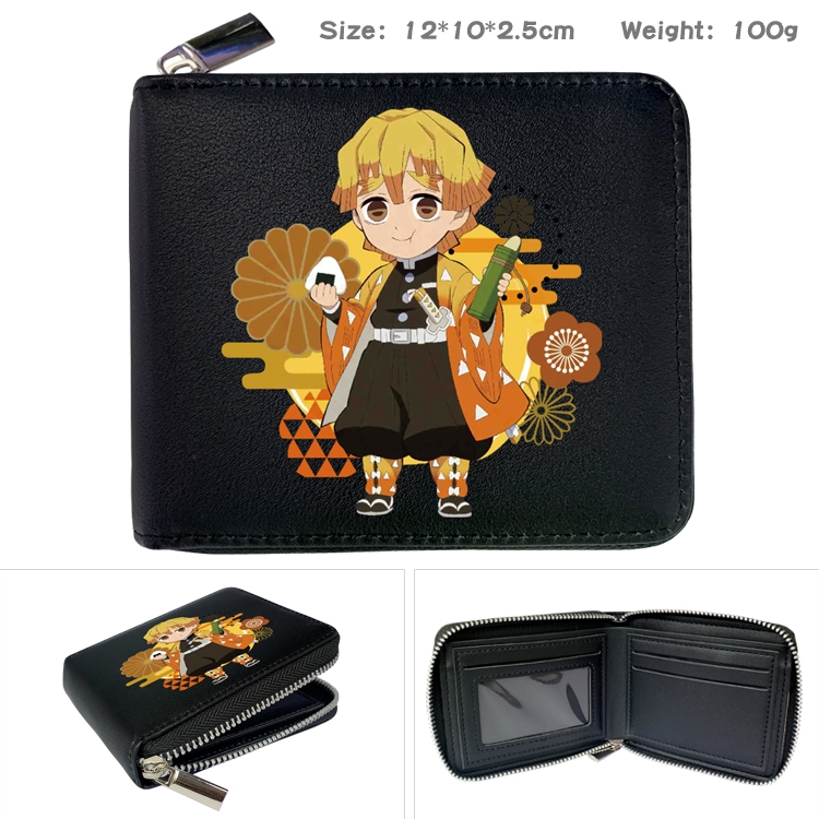 Demon Slayer Kimets Anime zipper black leather half-fold wallet 12X10X2.5CM 100G