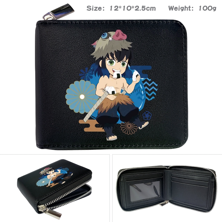 Demon Slayer Kimets Anime zipper black leather half-fold wallet 12X10X2.5CM 100G