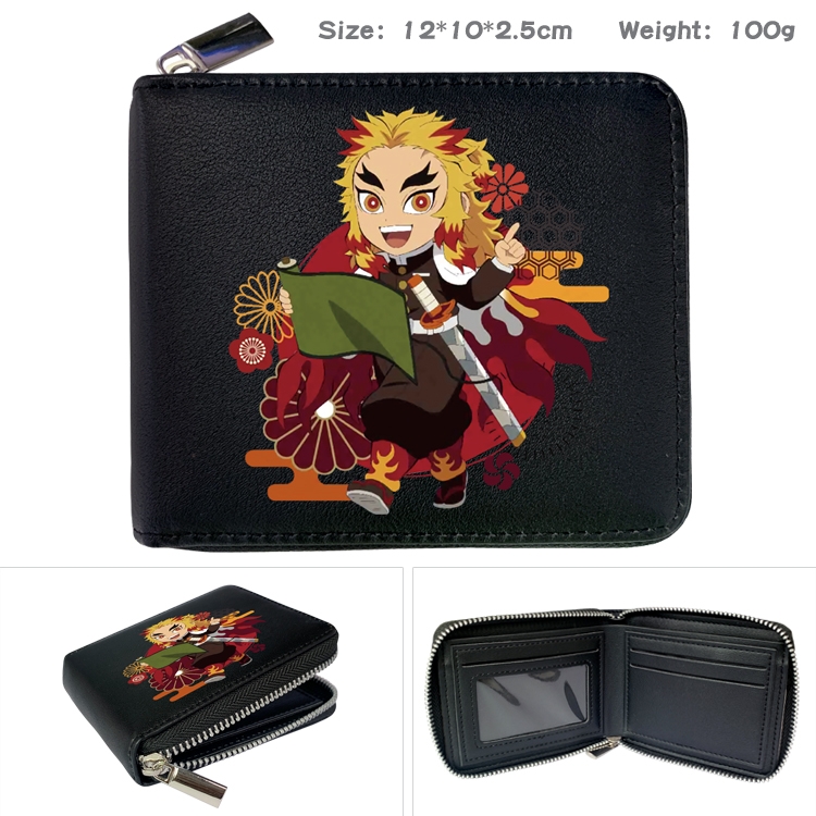 Demon Slayer Kimets Anime zipper black leather half-fold wallet 12X10X2.5CM 100G