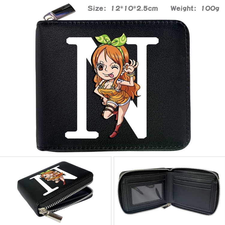 One Piece  Anime zipper black leather half-fold wallet 12X10X2.5CM