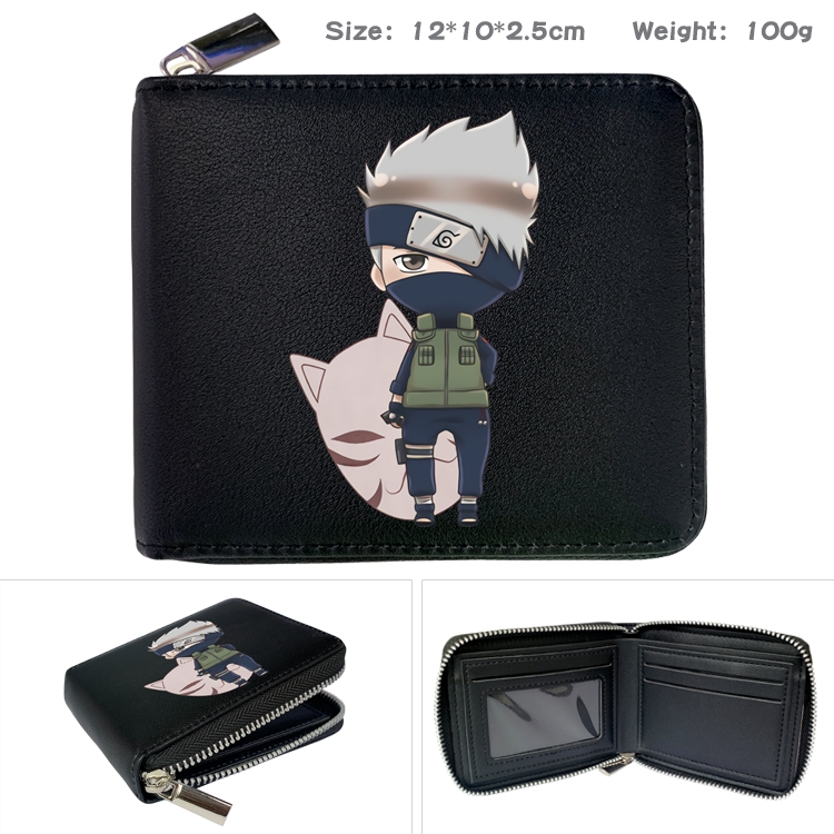 Naruto Anime zipper black leather half-fold wallet 12X10X2.5CM