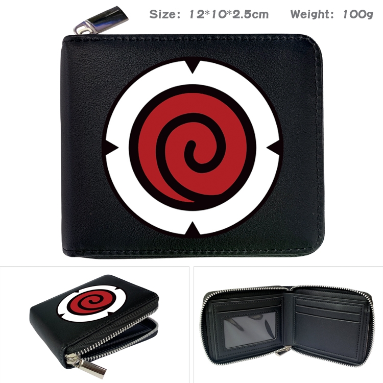 Naruto Anime zipper black leather half-fold wallet 12X10X2.5CM