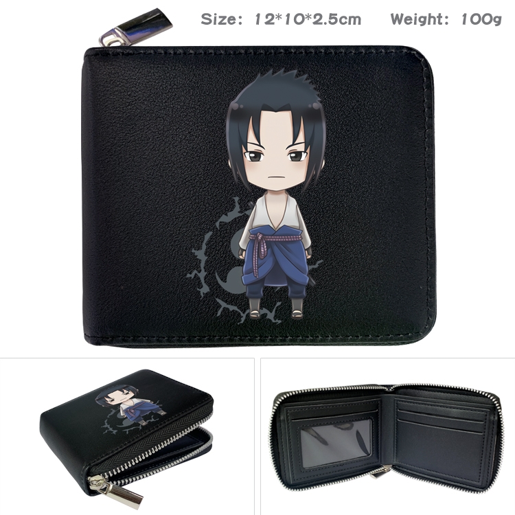 Naruto Anime zipper black leather half-fold wallet 12X10X2.5CM