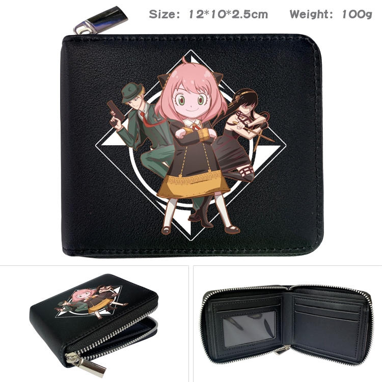 SPY×FAMILY Anime zipper black leather half-fold wallet 12X10X2.5CM