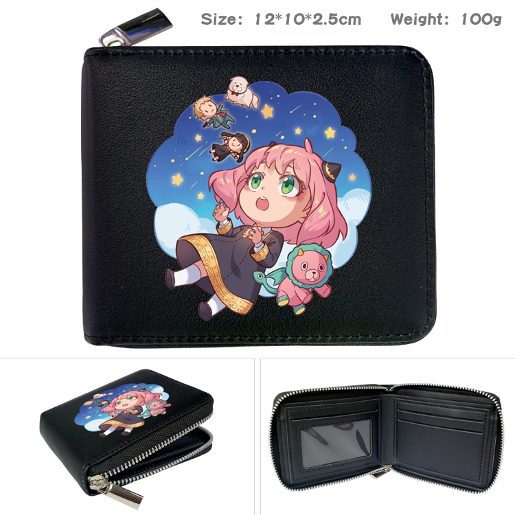 SPY×FAMILY Anime zipper black leather half-fold wallet 12X10X2.5CM