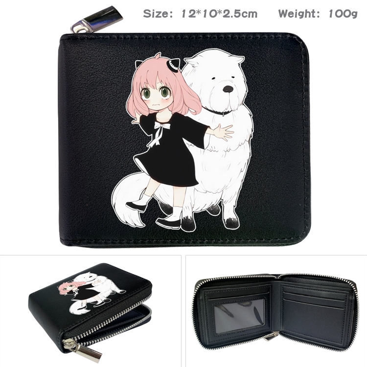 SPY×FAMILY Anime zipper black leather half-fold wallet 12X10X2.5CM