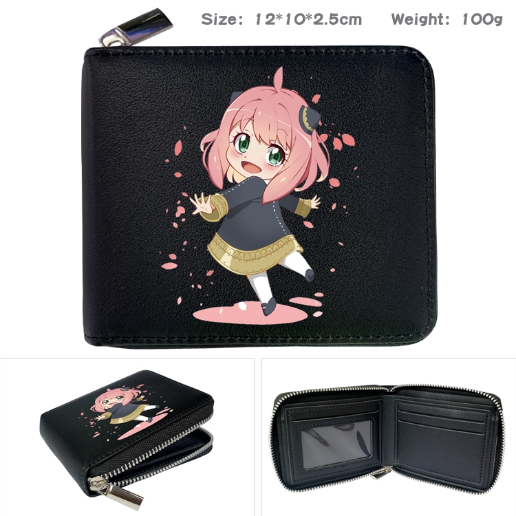 SPY×FAMILY Anime zipper black leather half-fold wallet 12X10X2.5CM