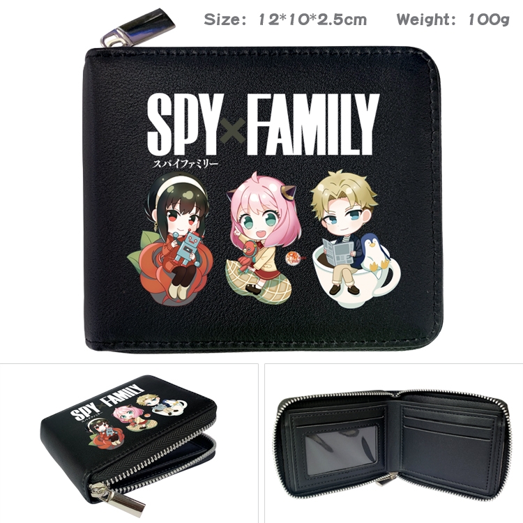 SPY×FAMILY Anime zipper black leather half-fold wallet 12X10X2.5CM