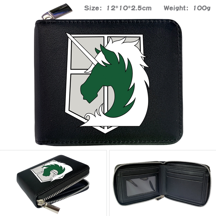 Shingeki no Kyojin Anime zipper black leather half-fold wallet 12X10X2.5CM