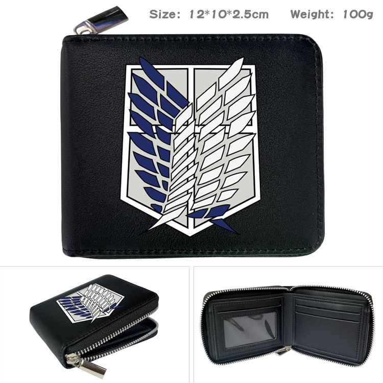 Shingeki no Kyojin Anime zipper black leather half-fold wallet 12X10X2.5CM