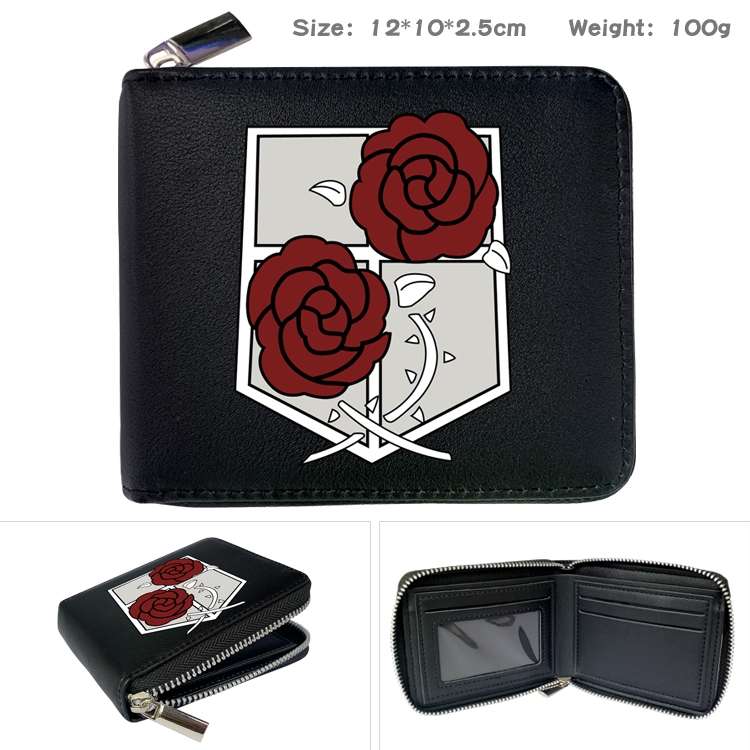 Shingeki no Kyojin Anime zipper black leather half-fold wallet 12X10X2.5CM