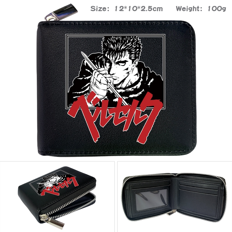 Berserk  Anime zipper black leather half-fold wallet 12X10X2.5CM