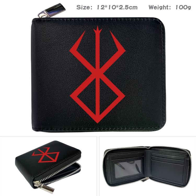 Berserk  Anime zipper black leather half-fold wallet 12X10X2.5CM