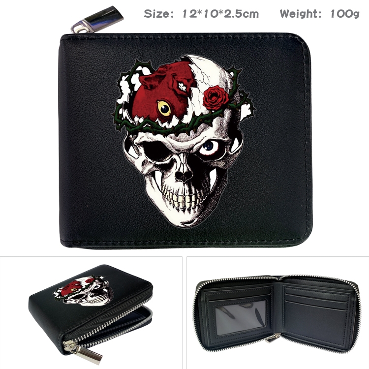 Berserk  Anime zipper black leather half-fold wallet 12X10X2.5CM