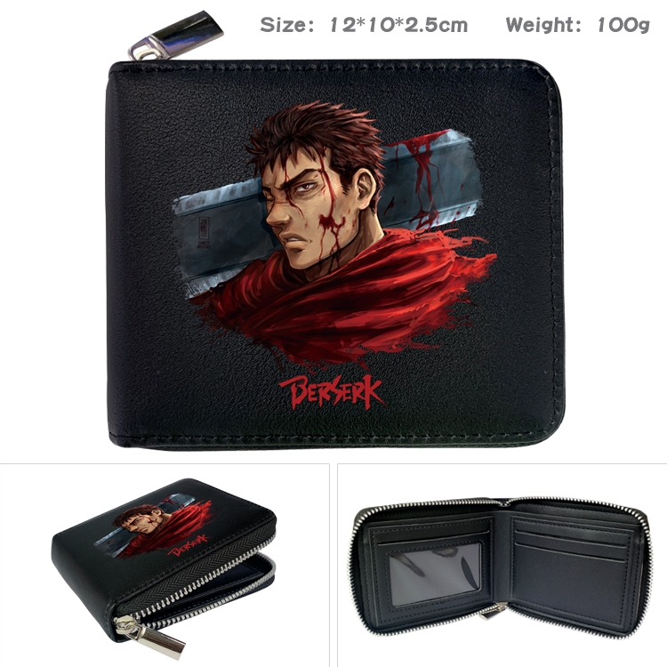 Berserk  Anime zipper black leather half-fold wallet 12X10X2.5CM