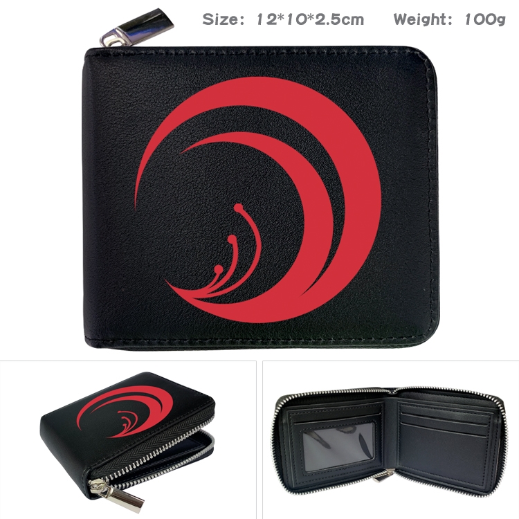 Lycoris Recoil Anime zipper black leather half-fold wallet 12X10X2.5CM