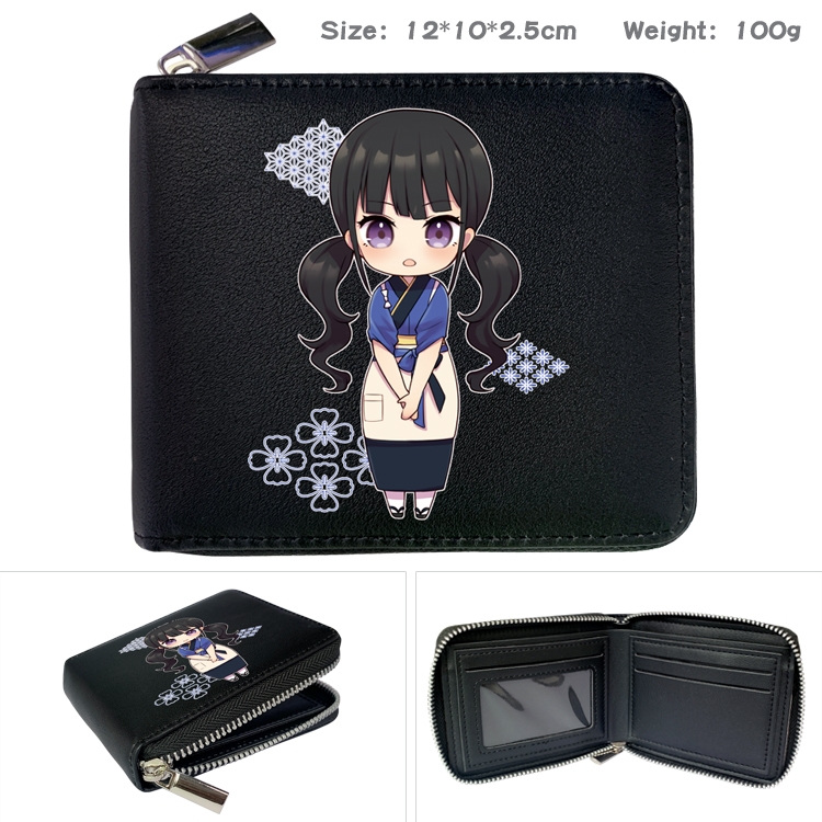 Lycoris Recoil Anime zipper black leather half-fold wallet 12X10X2.5CM