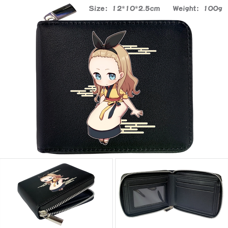 Lycoris Recoil Anime zipper black leather half-fold wallet 12X10X2.5CM