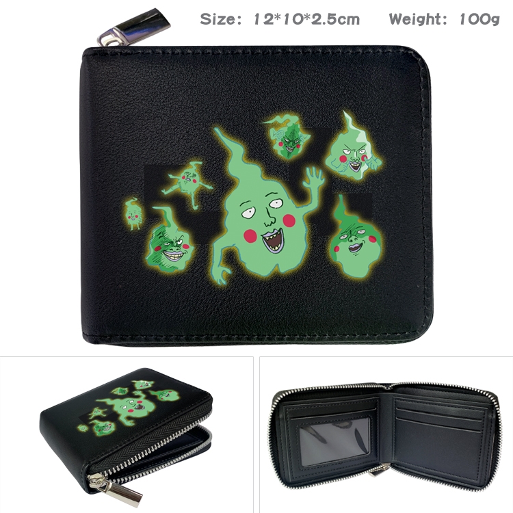 Mob Psycho 100 Anime zipper black leather half-fold wallet 12X10X2.5CM