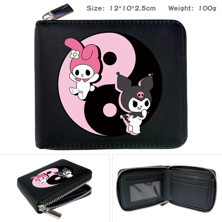 Fantasy magic melody Anime zipper black leather half-fold wallet 12X10X2.5CM