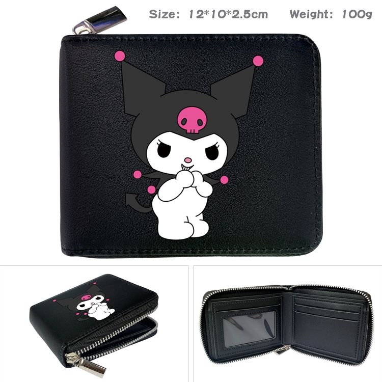 Fantasy magic melody Anime zipper black leather half-fold wallet 12X10X2.5CM