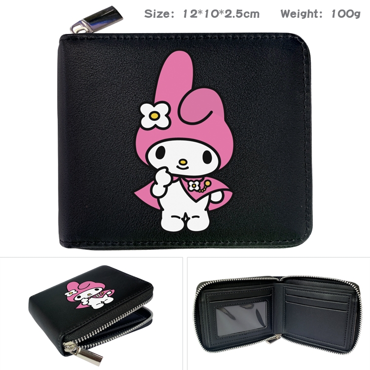 Fantasy magic melody Anime zipper black leather half-fold wallet 12X10X2.5CM